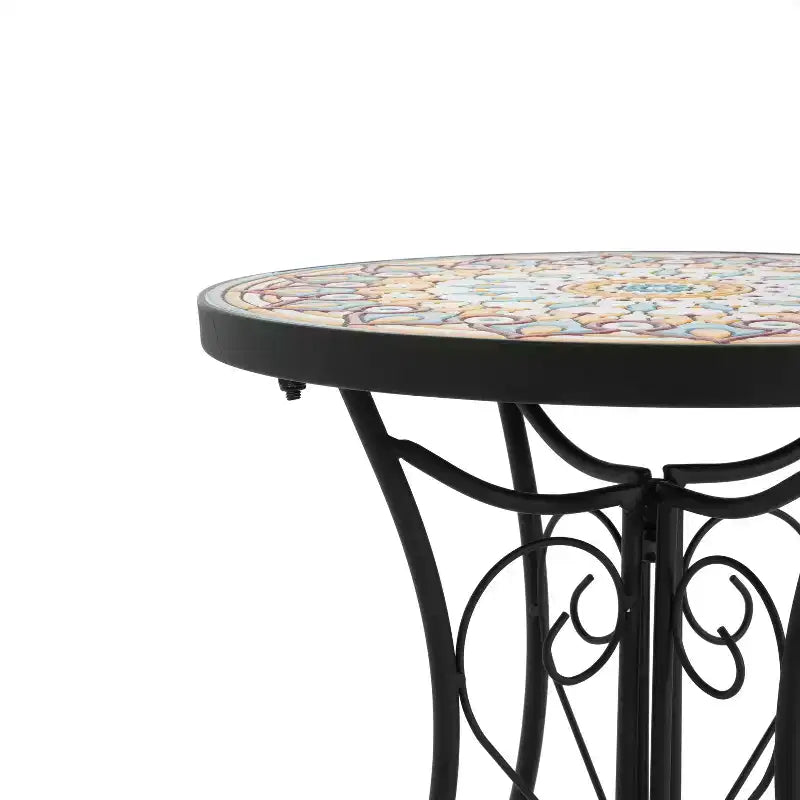 Christopher Knight Home Anna Table d'appoint d'extérieur en fer et carreaux de céramique à motif floral, Coloré/Noir