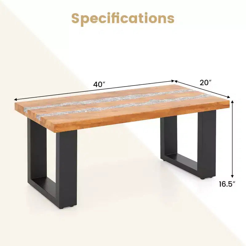 Table de patio Costway en teck avec plateau en résine époxy imitation rivière Table d'appoint intérieure/extérieure