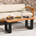 Table de patio Costway en teck avec plateau en résine époxy imitation rivière Table d'appoint intérieure/extérieure