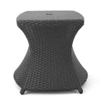 Tavolino da esterno in vimini Prazen GDFStudio con foro per ombrellone