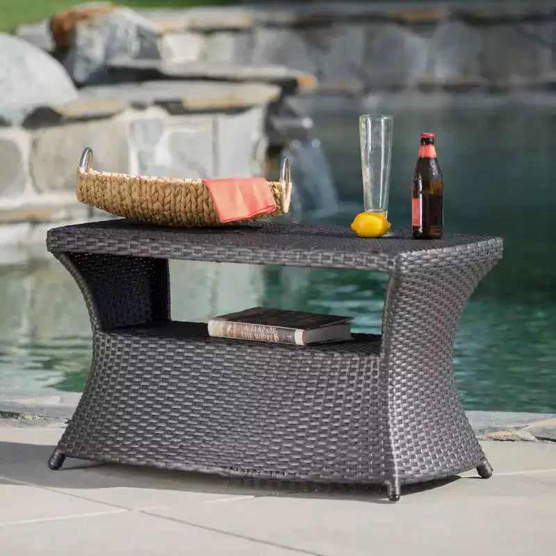 GDFStudio Prazen Outdoor Wicker Side Table with Umbrella Hole