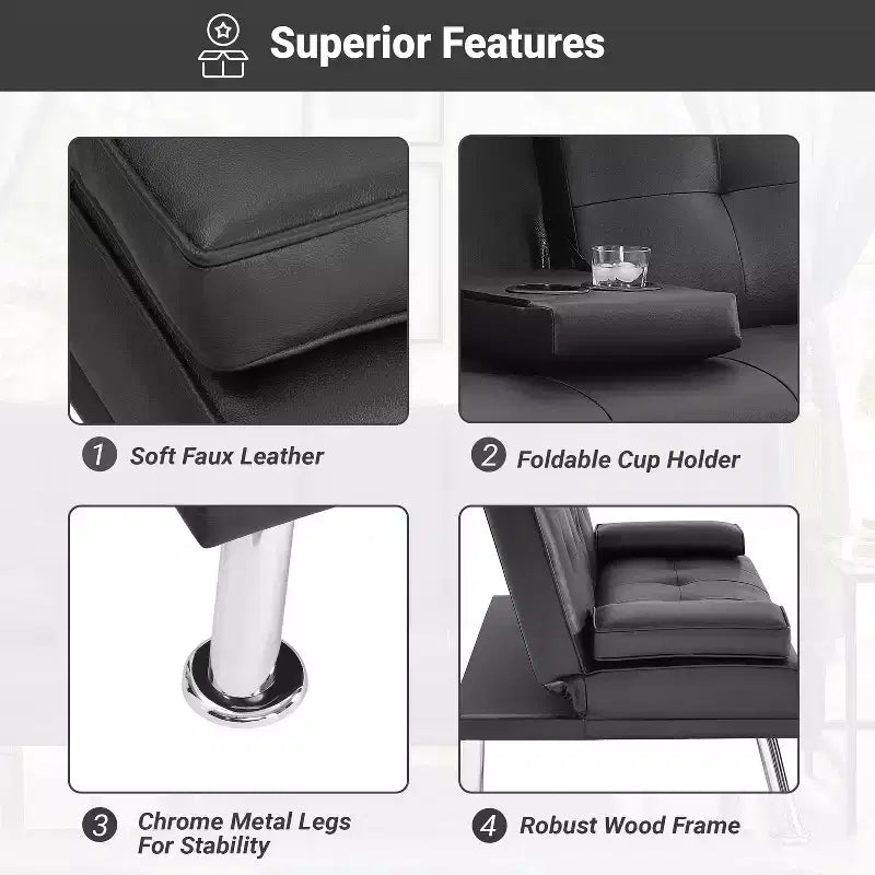 Divano Futon Home Imports Emporium con braccioli e portabicchieri, portabicchieri e funzione reclinabile, ideale per soggiorni