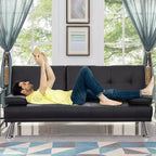 Divano Futon Home Imports Emporium con braccioli e portabicchieri, portabicchieri e funzione reclinabile, ideale per soggiorni