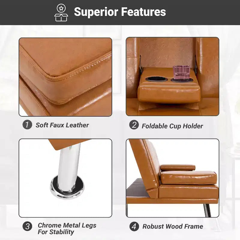 Divano Futon Home Imports Emporium con braccioli e portabicchieri, portabicchieri e funzione reclinabile, ideale per soggiorni