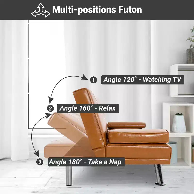Divano Futon Home Imports Emporium con braccioli e portabicchieri, portabicchieri e funzione reclinabile, ideale per soggiorni