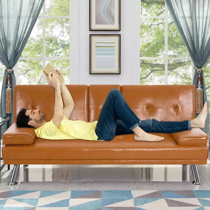 Divano Futon Home Imports Emporium con braccioli e portabicchieri, portabicchieri e funzione reclinabile, ideale per soggiorni
