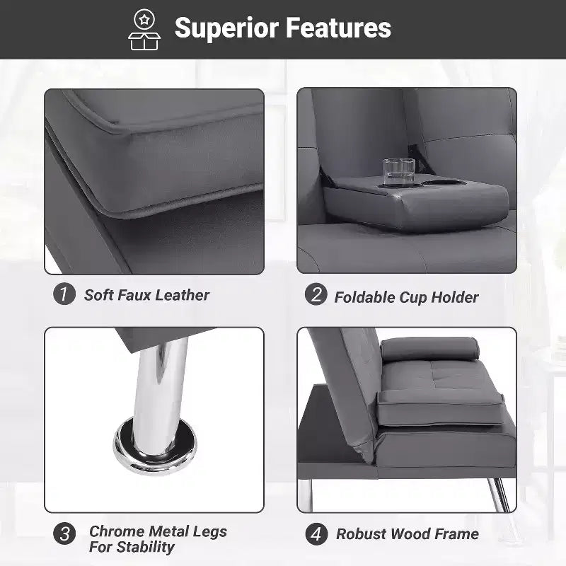 Divano Futon Home Imports Emporium con braccioli e portabicchieri, portabicchieri e funzione reclinabile, ideale per soggiorni