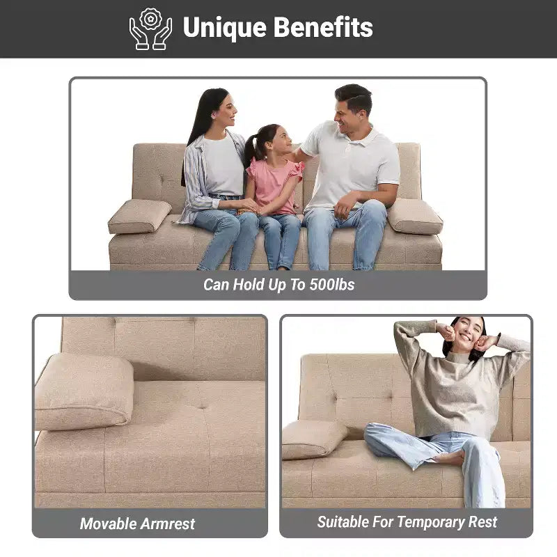 Divano Futon Home Imports Emporium con braccioli e portabicchieri, portabicchieri e funzione reclinabile, ideale per soggiorni