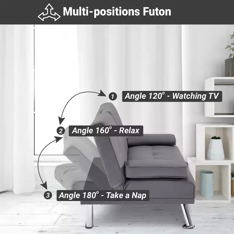 Divano Futon Home Imports Emporium con braccioli e portabicchieri, portabicchieri e funzione reclinabile, ideale per soggiorni