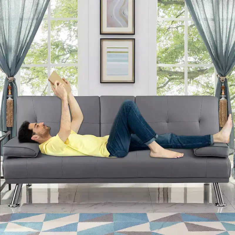 Divano Futon Home Imports Emporium con braccioli e portabicchieri, portabicchieri e funzione reclinabile, ideale per soggiorni