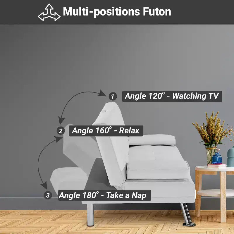Divano Futon Home Imports Emporium con braccioli e portabicchieri, portabicchieri e funzione reclinabile, ideale per soggiorni