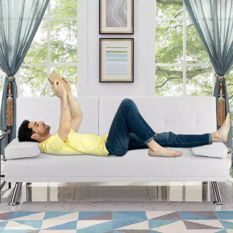 Divano Futon Home Imports Emporium con braccioli e portabicchieri, portabicchieri e funzione reclinabile, ideale per soggiorni