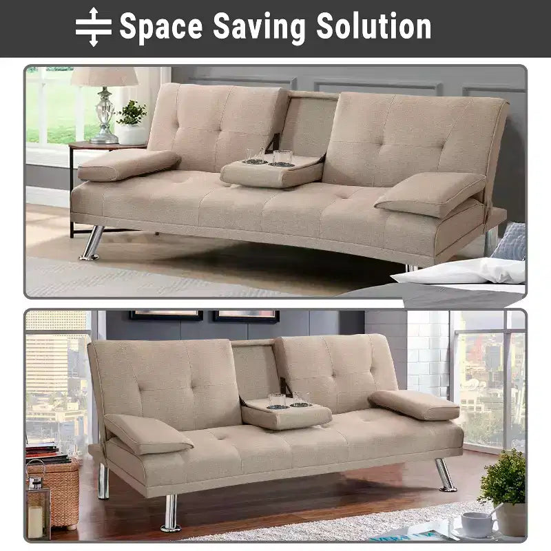 Divano Futon Home Imports Emporium con braccioli e portabicchieri, portabicchieri e funzione reclinabile, ideale per soggiorni