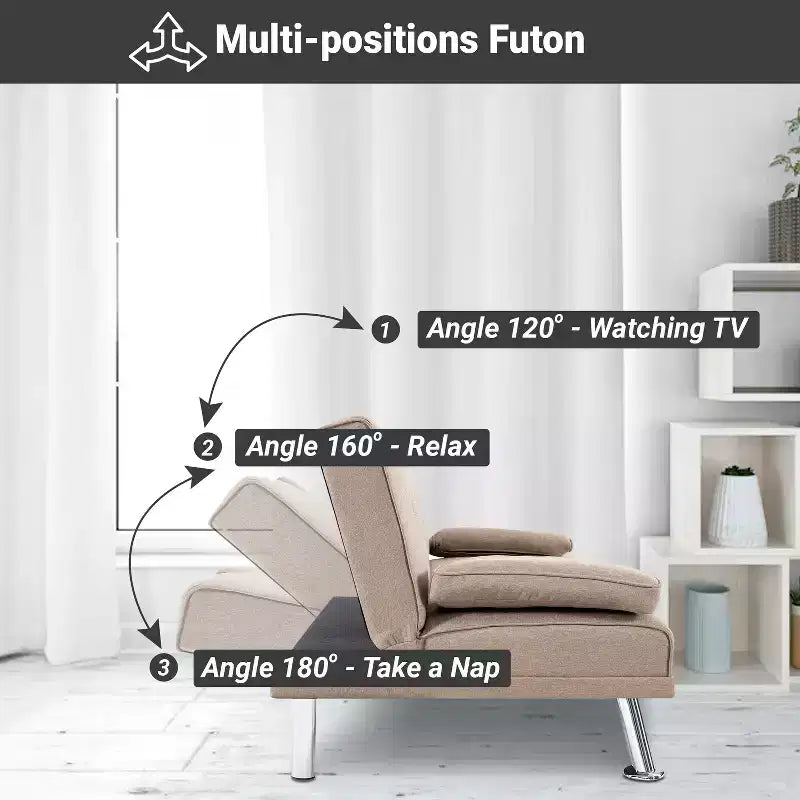 Divano Futon Home Imports Emporium con braccioli e portabicchieri, portabicchieri e funzione reclinabile, ideale per soggiorni