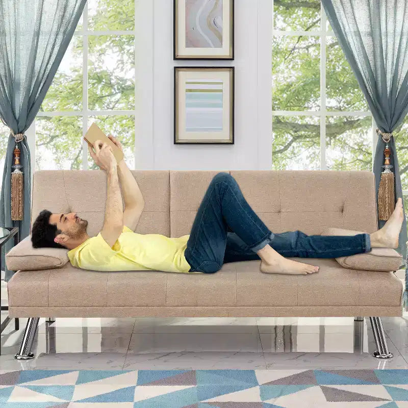 Divano Futon Home Imports Emporium con braccioli e portabicchieri, portabicchieri e funzione reclinabile, ideale per soggiorni