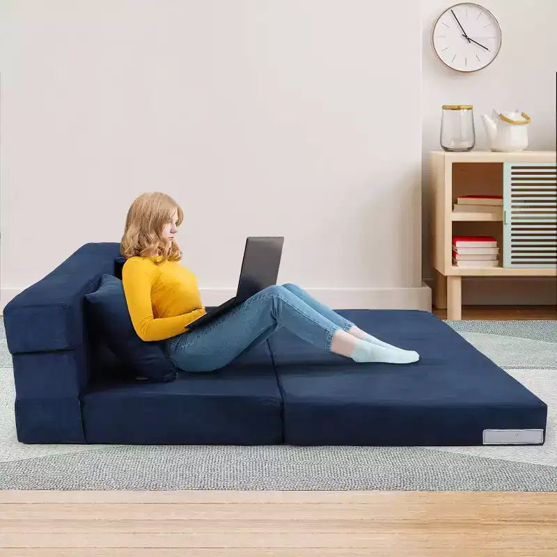 Divano letto pieghevole, divano letto pieghevole con cuscino, materasso convertibile per sedia letto, divano a pavimento futon con copertura lavabile in memory foam, blu