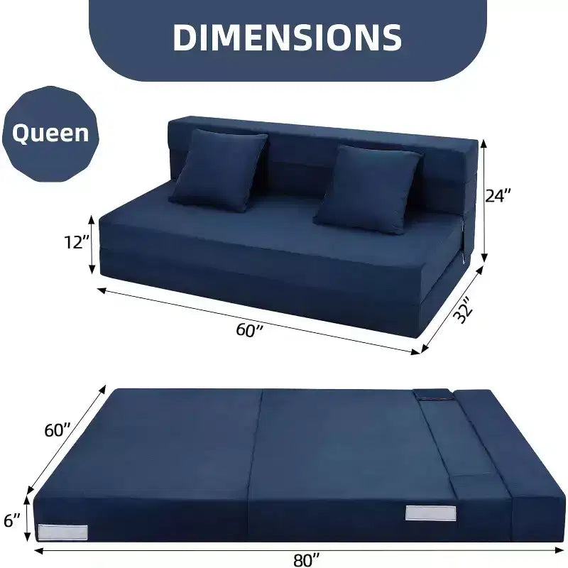 Divano letto pieghevole, divano letto pieghevole con cuscino, materasso convertibile per sedia letto, divano a pavimento futon con copertura lavabile in memory foam, blu