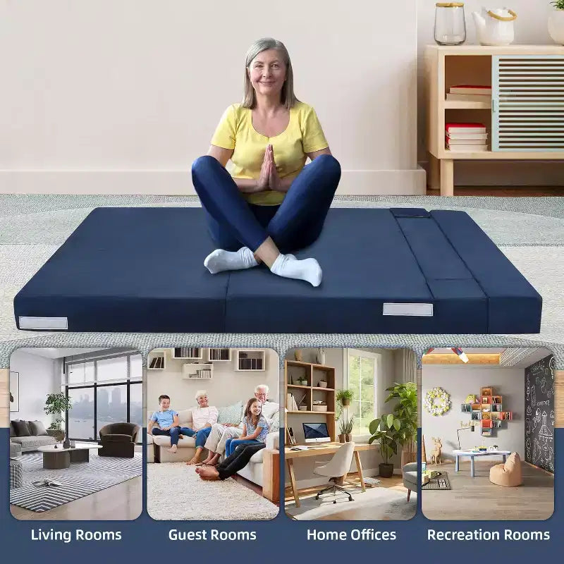 Divano letto pieghevole, divano letto pieghevole con cuscino, materasso convertibile per sedia letto, divano a pavimento futon con copertura lavabile in memory foam, blu
