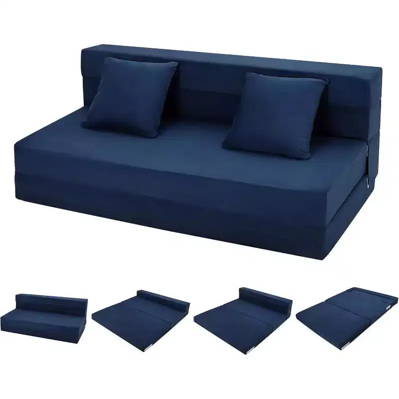 Divano letto pieghevole, divano letto pieghevole con cuscino, materasso convertibile per sedia letto, divano a pavimento futon con copertura lavabile in memory foam, blu