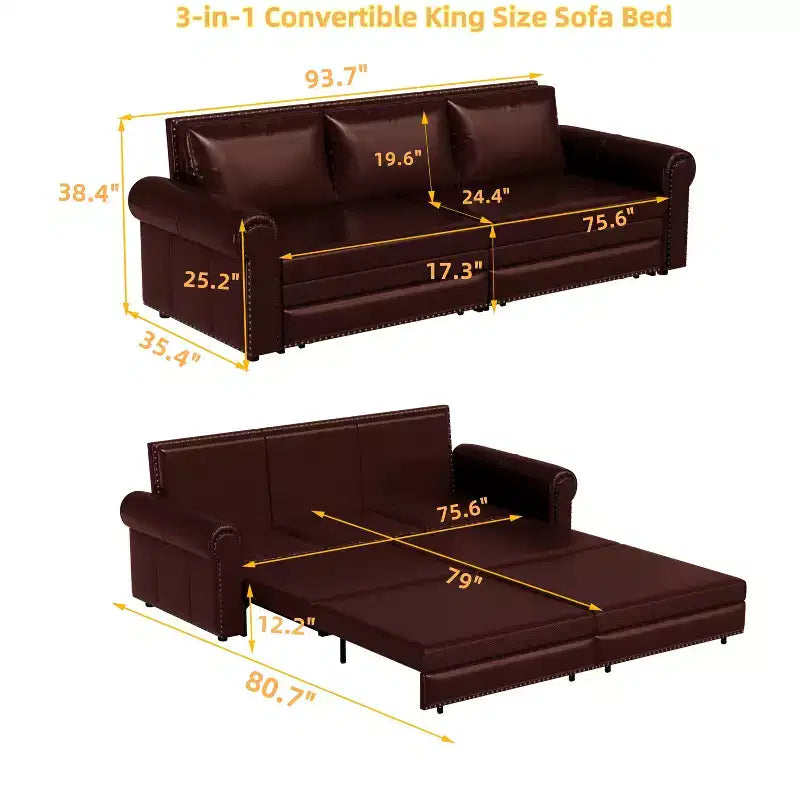 GDFStudio Mary Divano Letto Convertibile King Size Multifunzionale da 93,7" in Similpelle con Dettagli Borchiati