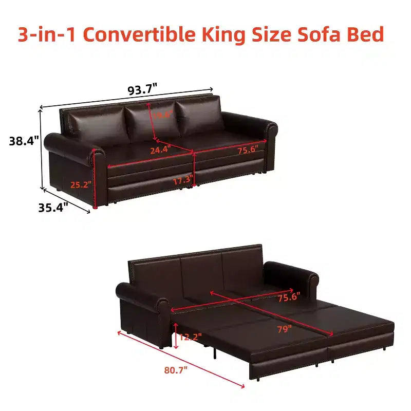 GDFStudio Mary Divano Letto Convertibile King Size Multifunzionale da 93,7" in Similpelle con Dettagli Borchiati