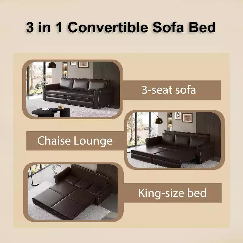 GDFStudio Mary Divano Letto Convertibile King Size Multifunzionale da 93,7" in Similpelle con Dettagli Borchiati