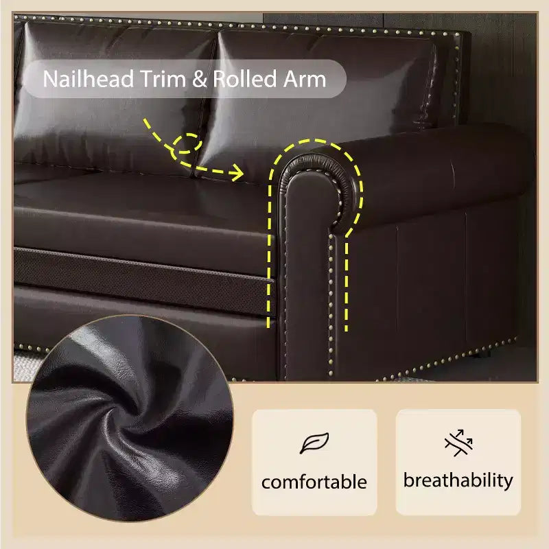 GDFStudio Mary Divano Letto Convertibile King Size Multifunzionale da 93,7" in Similpelle con Dettagli Borchiati