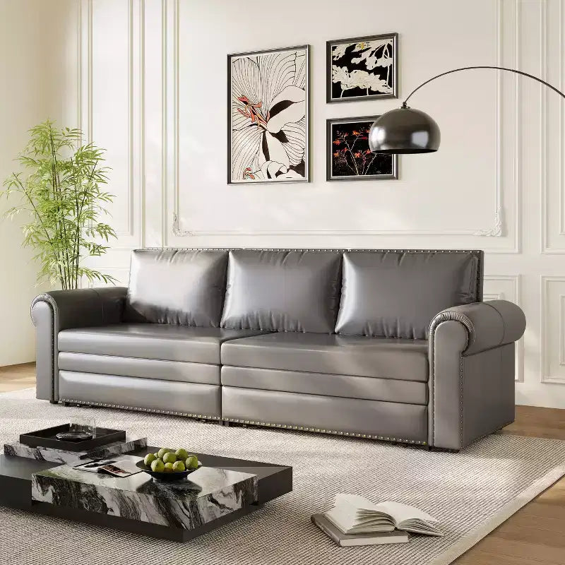 GDFStudio Mary Divano Letto Convertibile King Size Multifunzionale da 93,7" in Similpelle con Dettagli Borchiati