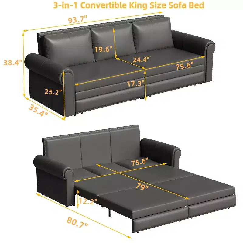 GDFStudio Mary Divano Letto Convertibile King Size Multifunzionale da 93,7" in Similpelle con Dettagli Borchiati