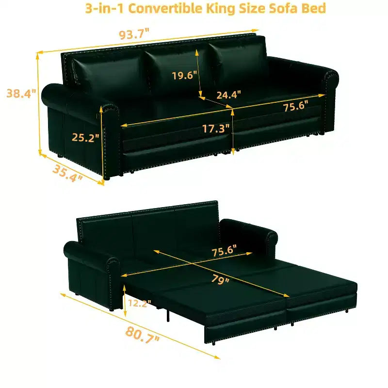 GDFStudio Mary Divano Letto Convertibile King Size Multifunzionale da 93,7" in Similpelle con Dettagli Borchiati