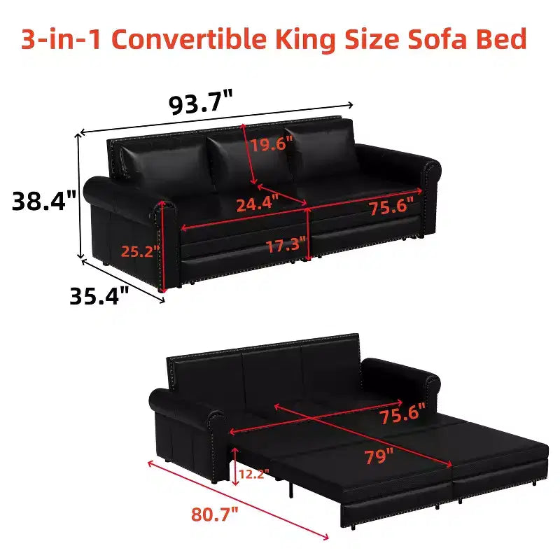 GDFStudio Mary Divano Letto Convertibile King Size Multifunzionale da 93,7" in Similpelle con Dettagli Borchiati