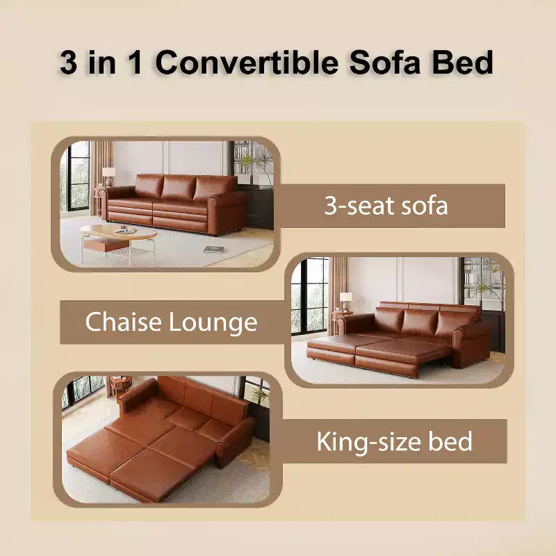 GDFStudio Mary Divano Letto Convertibile King Size Multifunzionale da 93,7" in Similpelle con Dettagli Borchiati