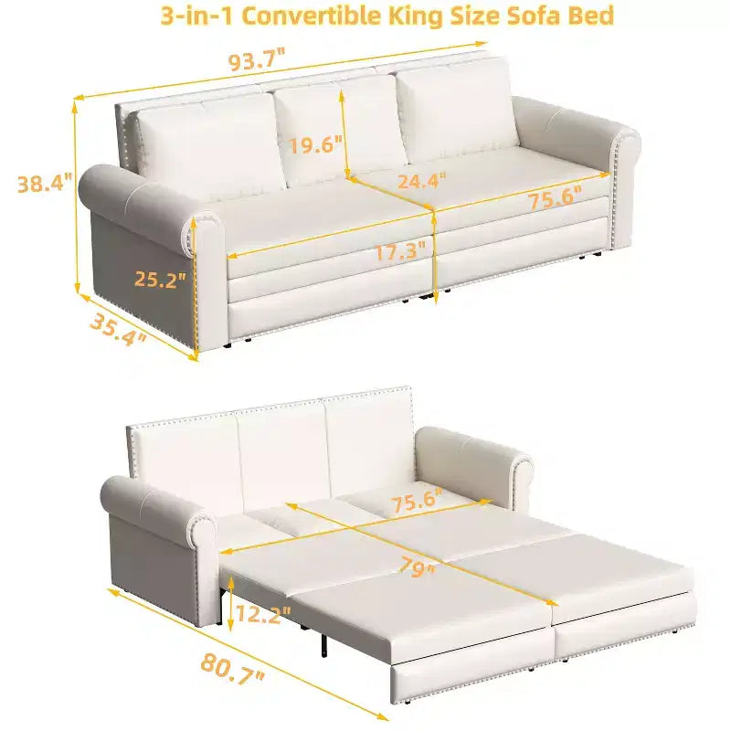 GDFStudio Mary Divano Letto Convertibile King Size Multifunzionale da 93,7" in Similpelle con Dettagli Borchiati