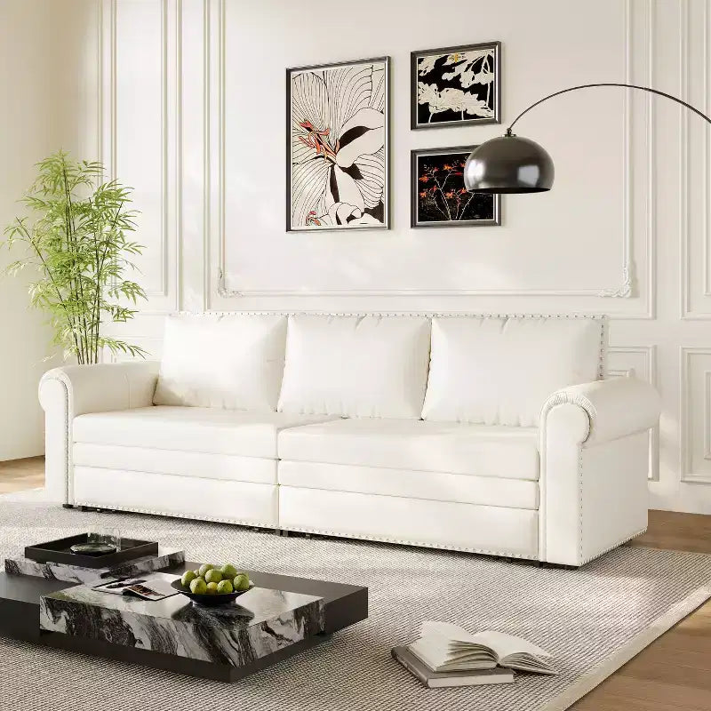 GDFStudio Mary Divano Letto Convertibile King Size Multifunzionale da 93,7" in Similpelle con Dettagli Borchiati
