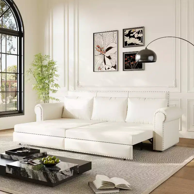 GDFStudio Mary Divano Letto Convertibile King Size Multifunzionale da 93,7" in Similpelle con Dettagli Borchiati