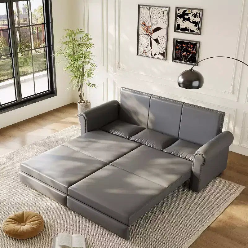 GDFStudio Mary Divano Letto Convertibile King Size Multifunzionale da 93,7" in Similpelle con Dettagli Borchiati