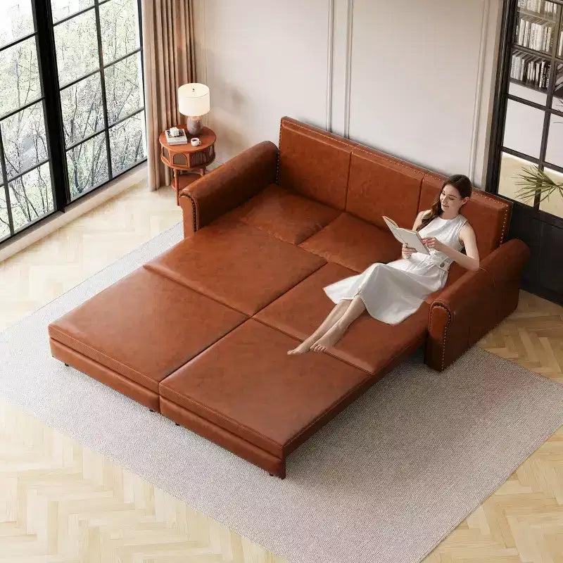 GDFStudio Mary Divano Letto Convertibile King Size Multifunzionale da 93,7" in Similpelle con Dettagli Borchiati
