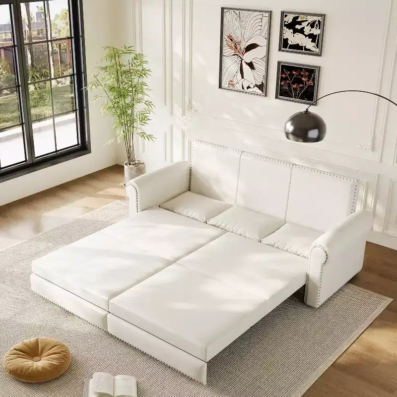 GDFStudio Mary Divano Letto Convertibile King Size Multifunzionale da 93,7" in Similpelle con Dettagli Borchiati