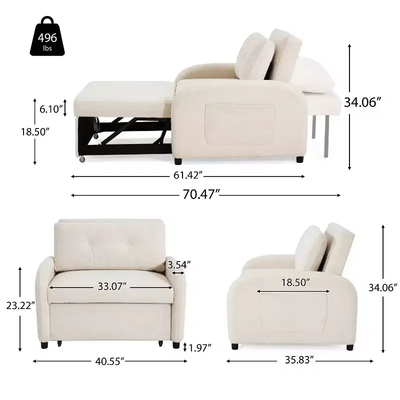Christopher Knight Home Avalon, Divano Letto Convertibile 3-in-1 con Schienale Regolabile e Tasche Portaoggetti