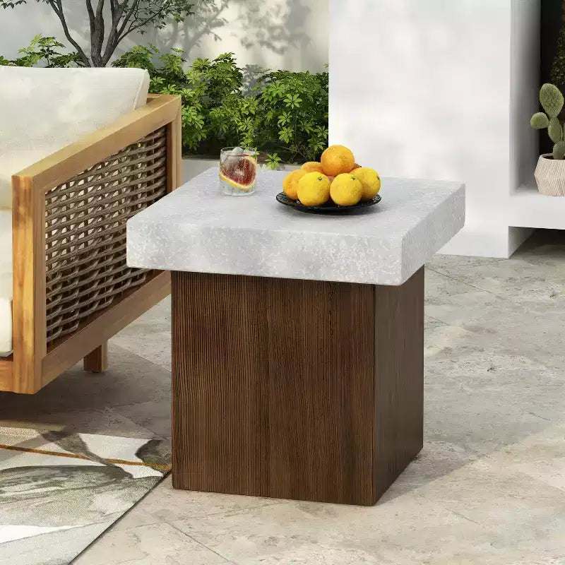 Christopher Knight Home Ashmore Outdoor Lightweight Concrete Square Side Table, Antique White/Natural