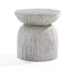 LuxenHome Outdoor Side Table, 16 Concrete End Tables for Patio,Off White and Gray Weathered Round Table,Accent Table for Indoor Outdoor