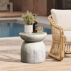 LuxenHome Tavolino da Esterno, 16 Tavolini d'Appoggio in Cemento per Patio, Tavolo Rotondo Effetto Invecchiato Bianco Sporco e Grigio, Tavolino d'Appoggio per Interni ed Esterni