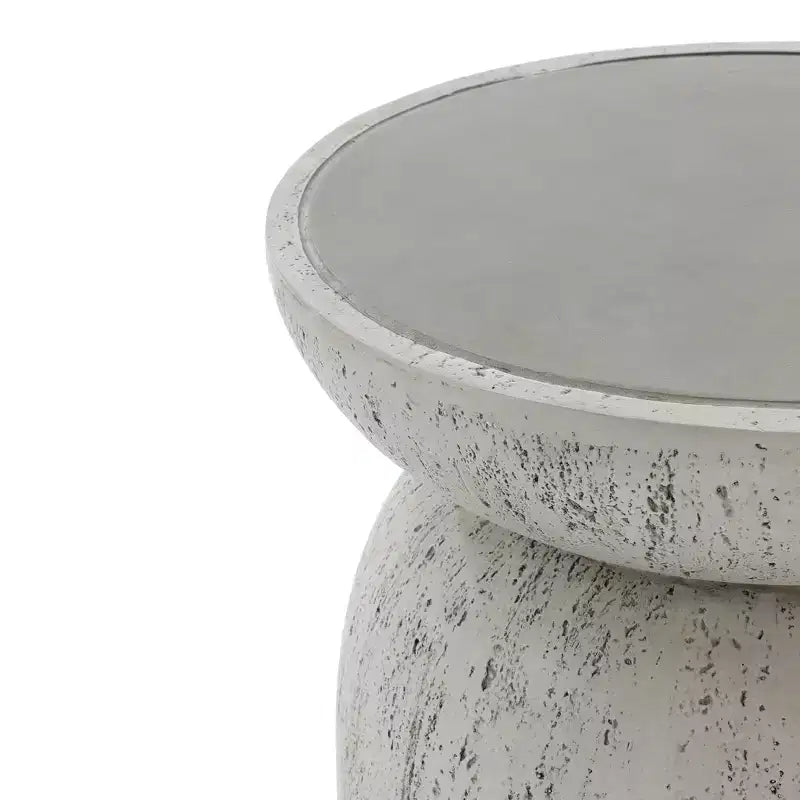 LuxenHome Tavolino da Esterno, 16 Tavolini d'Appoggio in Cemento per Patio, Tavolo Rotondo Effetto Invecchiato Bianco Sporco e Grigio, Tavolino d'Appoggio per Interni ed Esterni