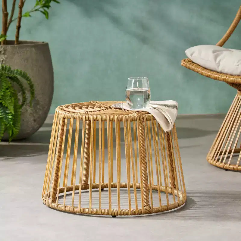 GDFStudio Apulia Table d'appoint ronde en osier et fer, brun clair