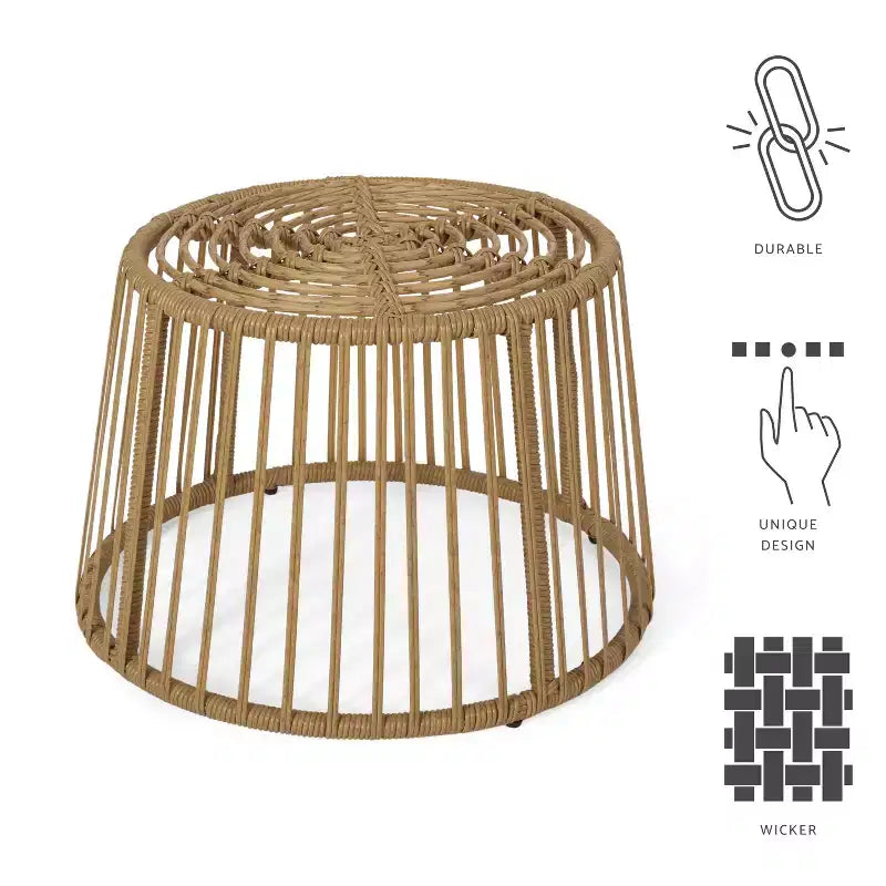 GDFStudio Apulia Table d'appoint ronde en osier et fer, brun clair
