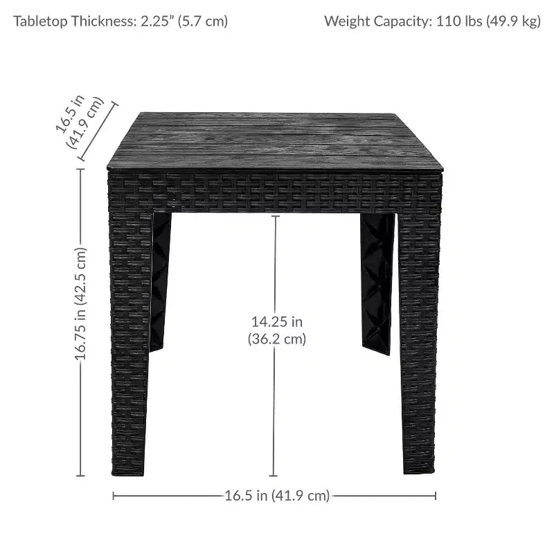 Tavolino da Esterno Sunnydaze Resistente alle Intemperie con Piano a Doghe in Finto Legno - 42 cm Quadrato - Nero