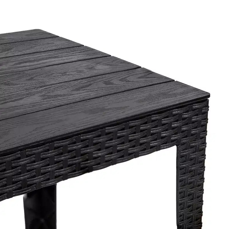 Tavolino da Esterno Sunnydaze Resistente alle Intemperie con Piano a Doghe in Finto Legno - 42 cm Quadrato - Nero