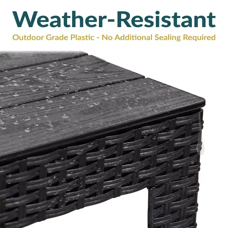 Tavolino da Esterno Sunnydaze Resistente alle Intemperie con Piano a Doghe in Finto Legno - 42 cm Quadrato - Nero