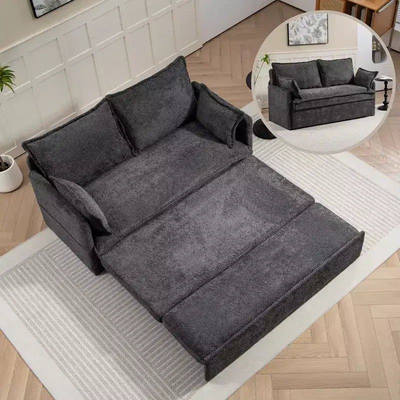 Divano Letto Estraibile 59,5/73,6W, Divano Letto Trasformabile in Velluto a Coste con Contenitore Laterale e Stazione di Ricarica USB - ModernLuxe