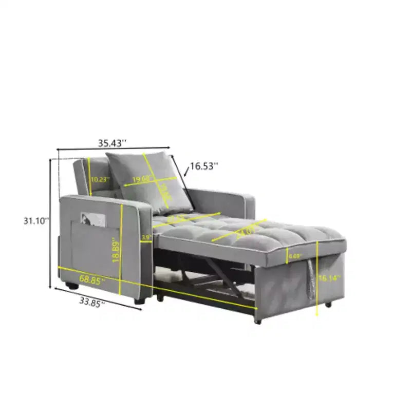 Poltrona Letto Trasformabile Moderna Nera Tre-in-uno, Design Pieghevole, Schienale Regolabile, Si Converte in Recliner o Letto Singolo per Adulti